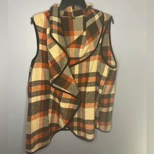 SHEIN Plaid Sweater Vest - Orange, Brown, Cream